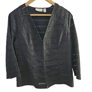 Chico's Black Textured Jacket Cotton And Linen